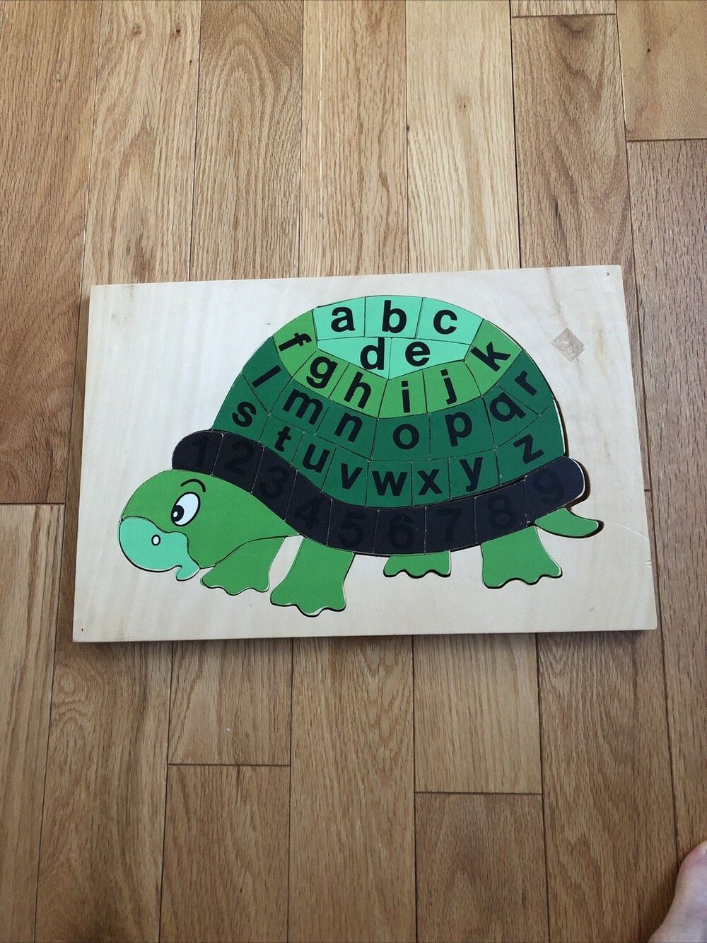 Vintage 1970's Puzzle People‎ Wooden TURTLE Puzzle Alphabet & Numbers 42 Pieces